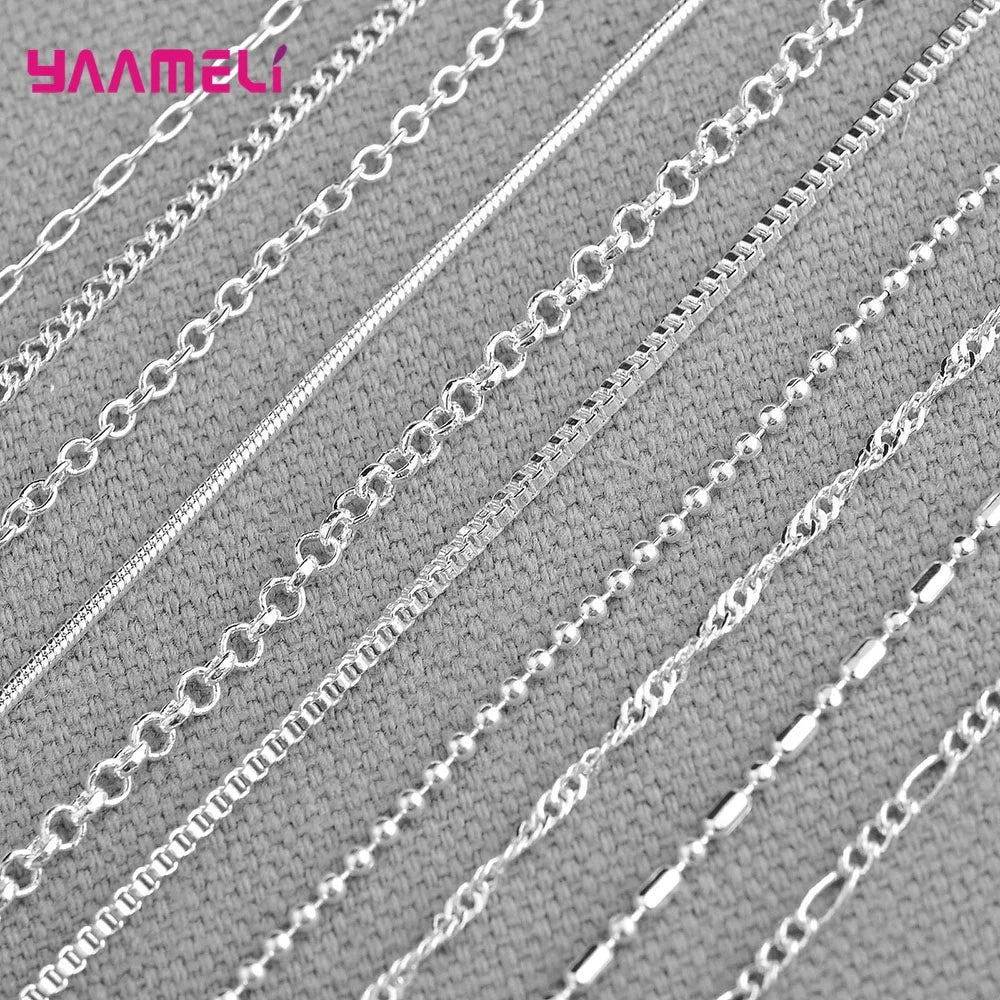 5PCS Solid 925 Sterling Silver Stamp Jewelry Chains Necklace with Lobster Clasps fit Men Women Pendant 18 Designs 16-30 Inch Qme
