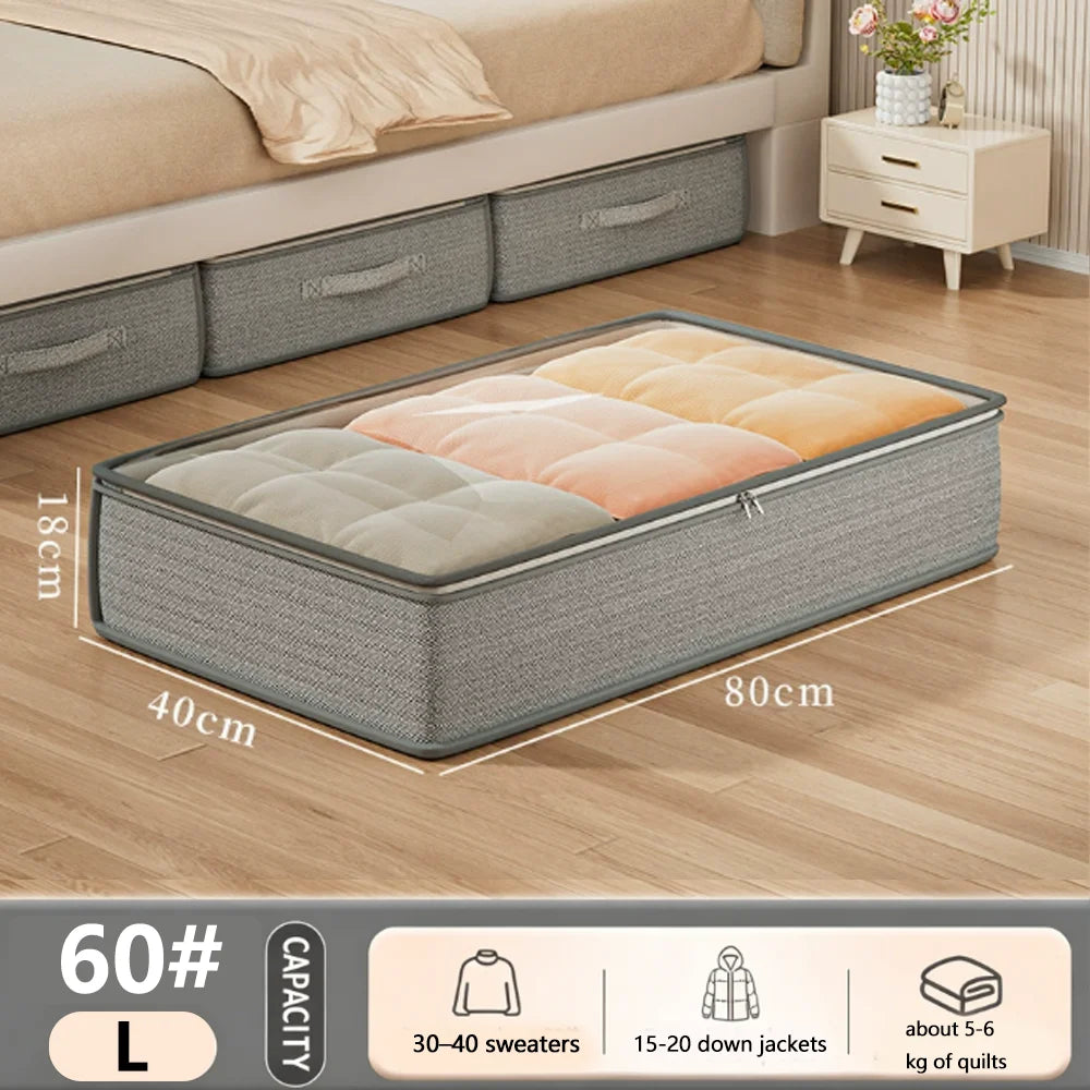 Flat Under-Bed Storage Box, Drawer Style Low Profile Organizer for Seasonal Quilts & Clothes, Space Saving Home Container Qme L