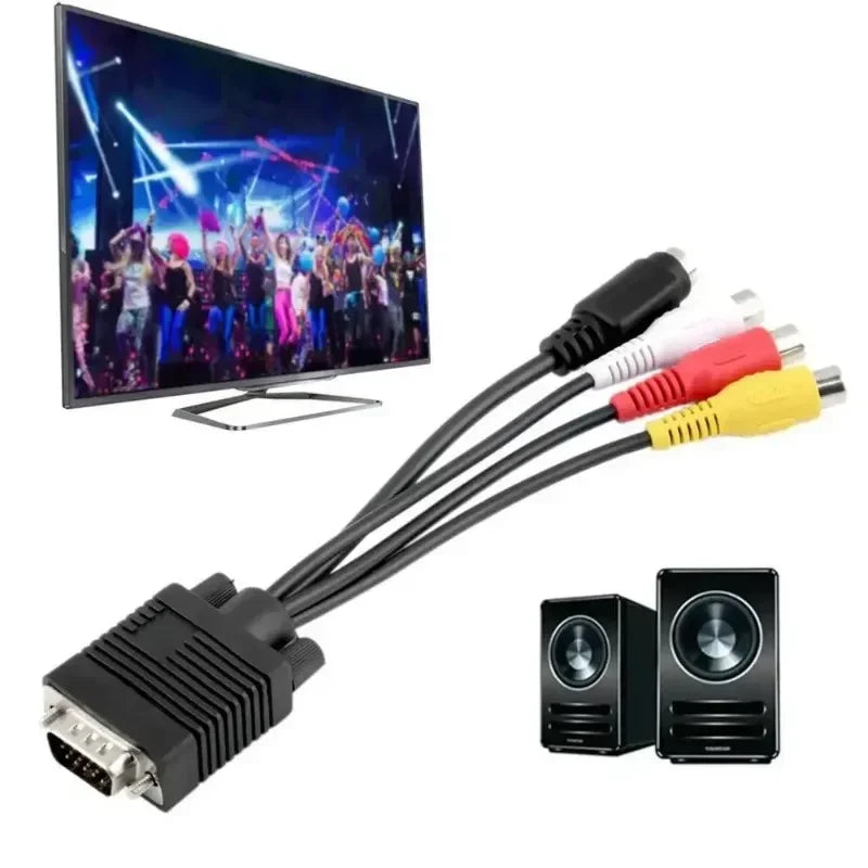 5pcs PC Computer Laptop VGA To S-Video 3 RCA AV Adapter Converter, VGA SVGA To Video TV Out Qme