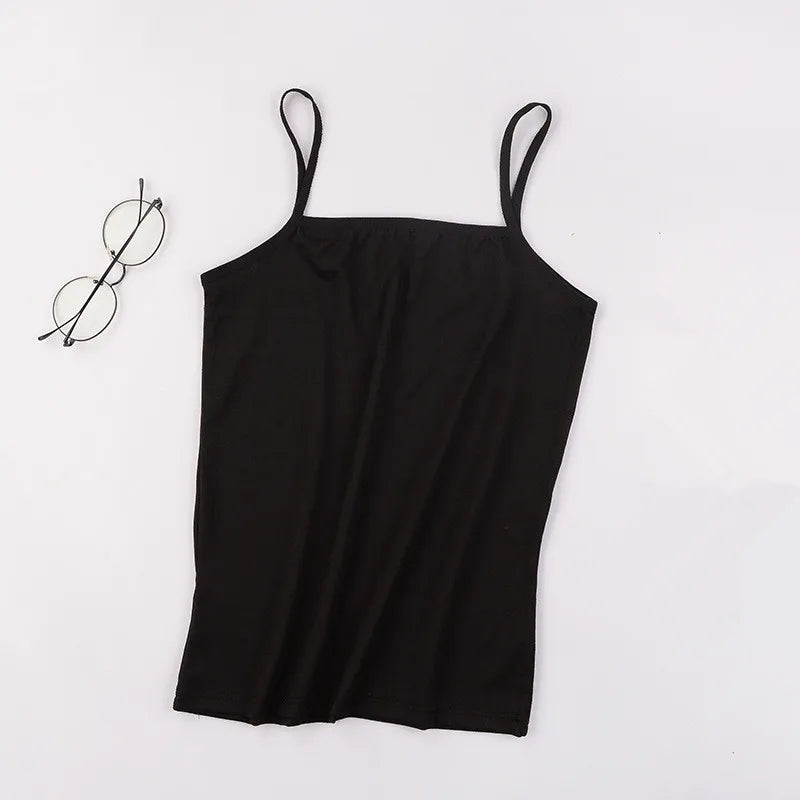 Women Slim Halter Tank Solid Camisole Sleeveless Crop Vest Summer Qme One Size Black