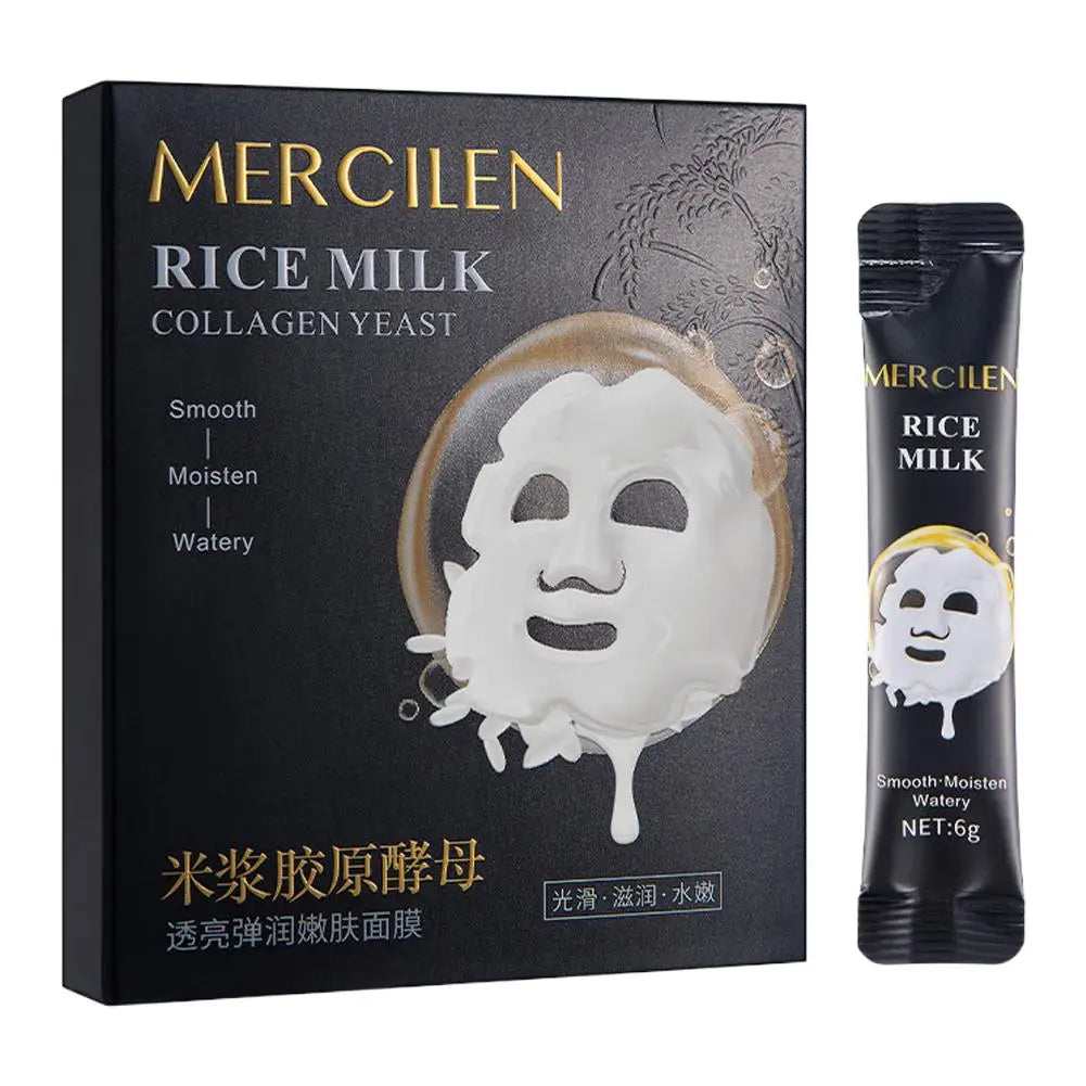 Rice Milk Collagen Yeast Mask 10pcs Collagen,Peel-Off Brightening & Firming Hydrating Skincare For Soft Glowing Skin Qme 10pcs CN