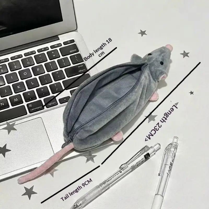 1PcsCute Flower Branch Rat Plush Pencil Case Makeup Bag Large Qme