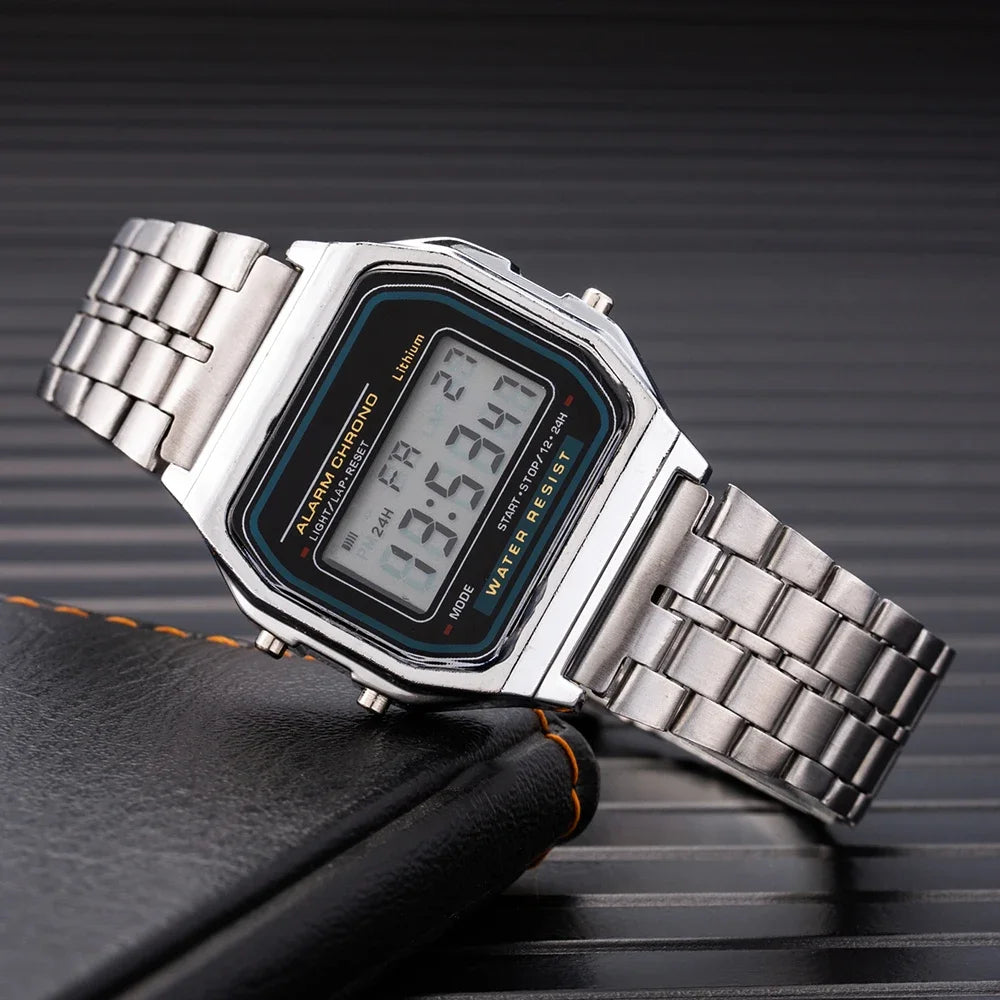 New Digital LED Watch For Men Multifunction Alarm Electronic Clock Waterproof Simple Men Women Stopwatch LED Watches Clocks Qme Silver