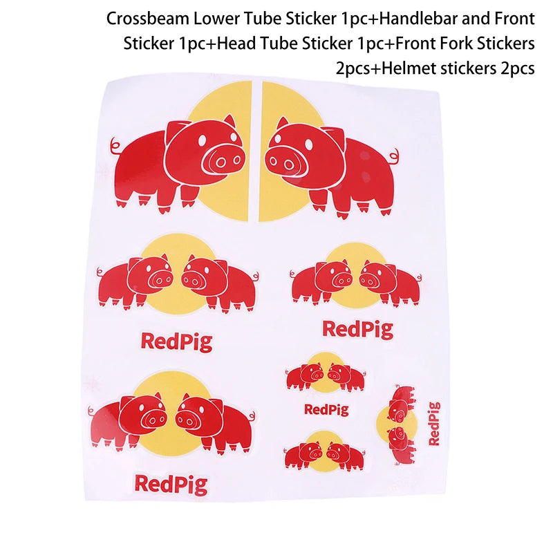 Bike Head Tube Funny Stickers Red Pig Decorative Decals Handlebar Qme G
