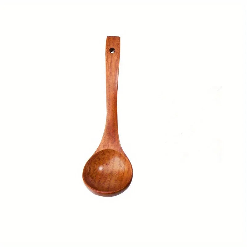 Solid Wood Soup Spoon Long Handle Cooking Ladle Non-scratch Kitchen Utensil Heat Resistant Wooden Serving Spoon for Hot Pot Qme 1pc