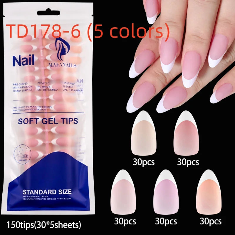 150pcs French White Edge Wearing Nail Pink Fake Nail Piece Full Sticker Matte Manicure Ultra thin White Qme TD178-6