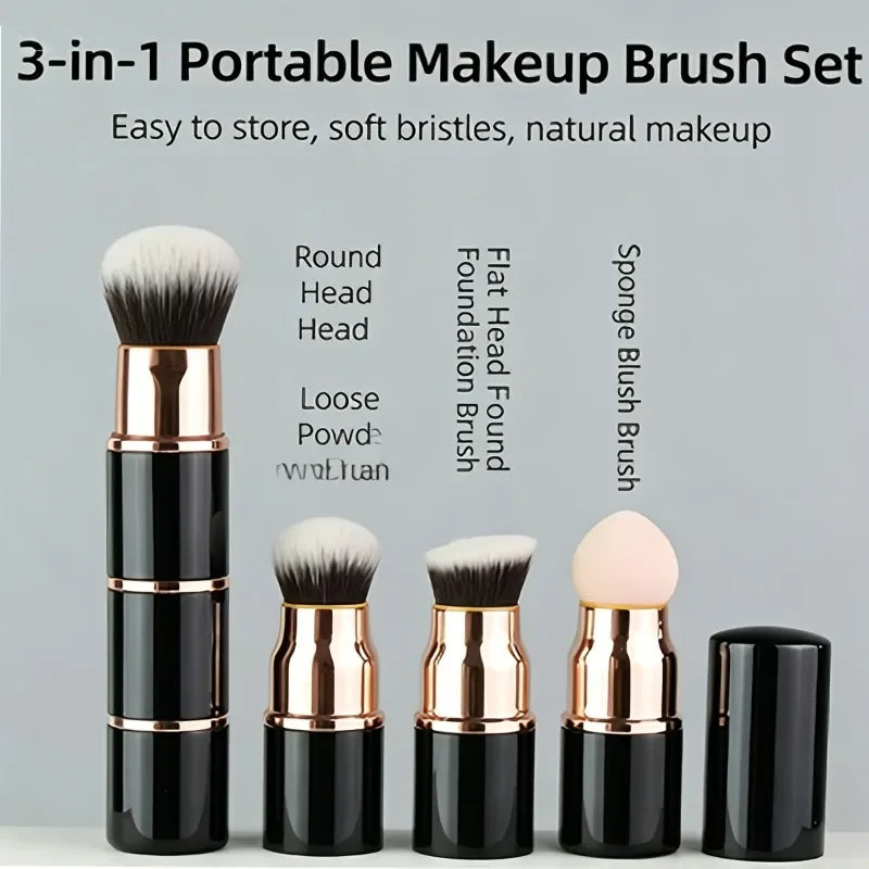 3-in-1 Mini Makeup Brush Detachable Portable Dust Cover Foundation Qme