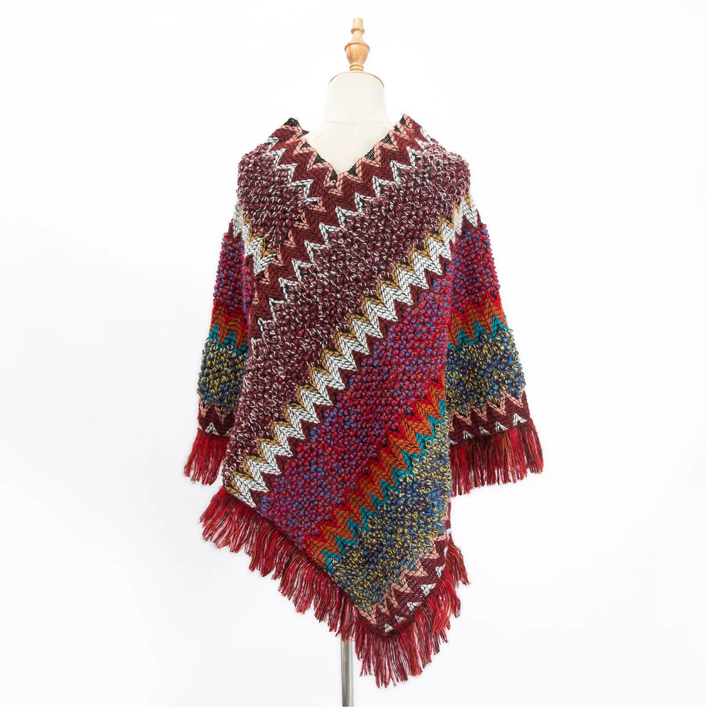 Women Ethnic Style Knitted Cardigan Cape Poncho Wrap Retro Tassel Shawl Stole Cloak Travel Warm Shawls And Wraps Pashmina Qme