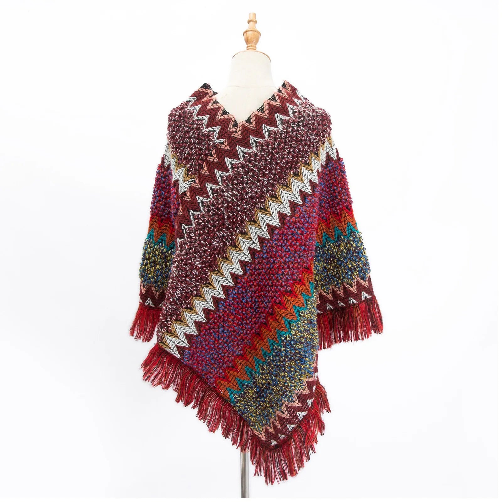 Women Ethnic Style Knitted Cardigan Cape Poncho Wrap Retro Tassel Shawl Stole Cloak Travel Warm Shawls And Wraps Pashmina Qme