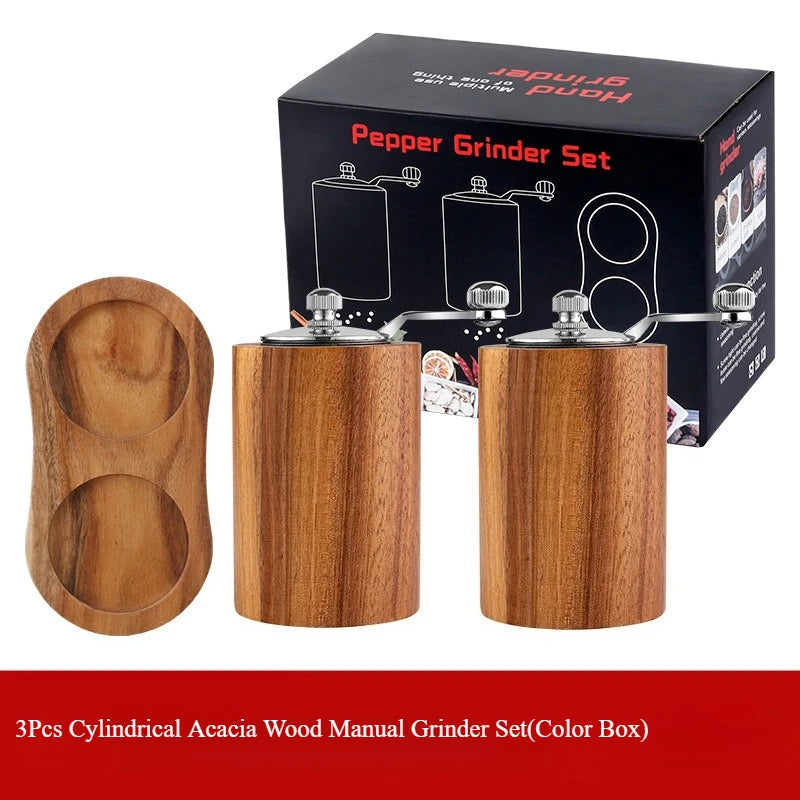 Wooden Manual Salt Pepper Grinder Hand Crank Spice Mill Refillable Qme