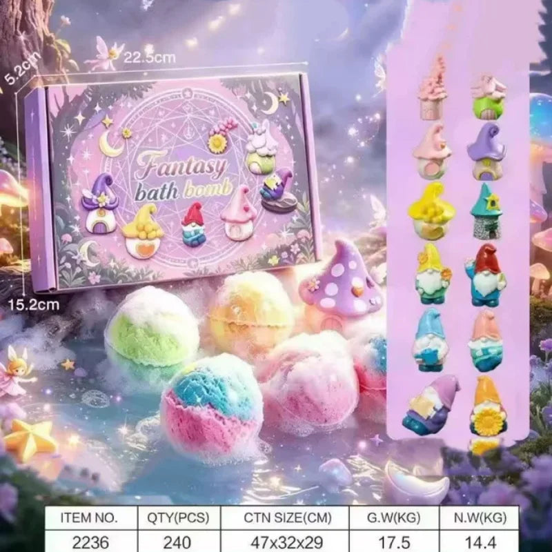 12pcs Kids Bath Bombs Set 60g Each with Surprise Toy Inside Natural Bubble Bath Fizzy Ball for Children Spa Bathtime Gift Qme Magic Meadows 60g