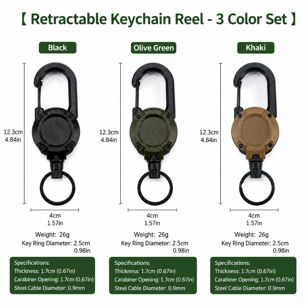 Retractable Steel Wire Key Reel Carabiner Buckle Heavy Duty Spring Key Ring Portable Key Tool For Outdoor Sports Use Qme Mix