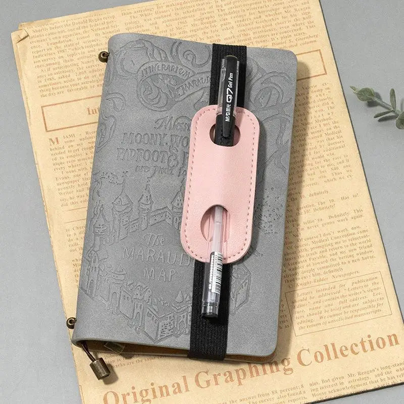 Elastic Band PU Leather Pen Holder Creative Anti-lost Notebook Clip Qme pink 1pcs A2