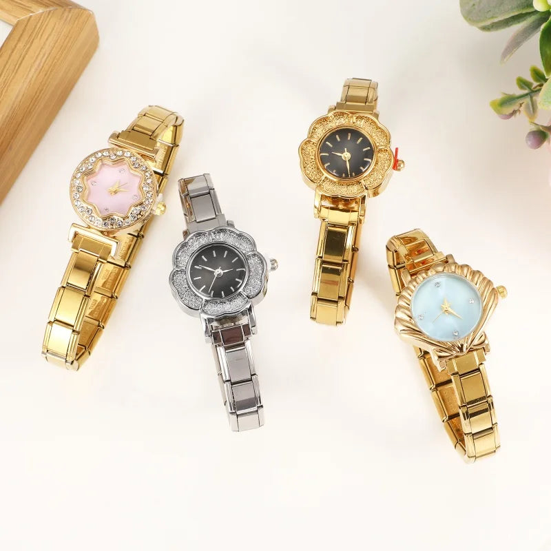 Wholesale Fashion Women's Mens Stainless Steel Round Hexagon Flower Shape High Quality Watch Bracelet For Friend DIY Watch Gifts Qme