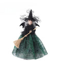 Halloween Broom Witch Doll Haunted House Doll Ornaments Black Spider Web Dress Witch Halloween Ghost Festival Decorate Props Qme green
