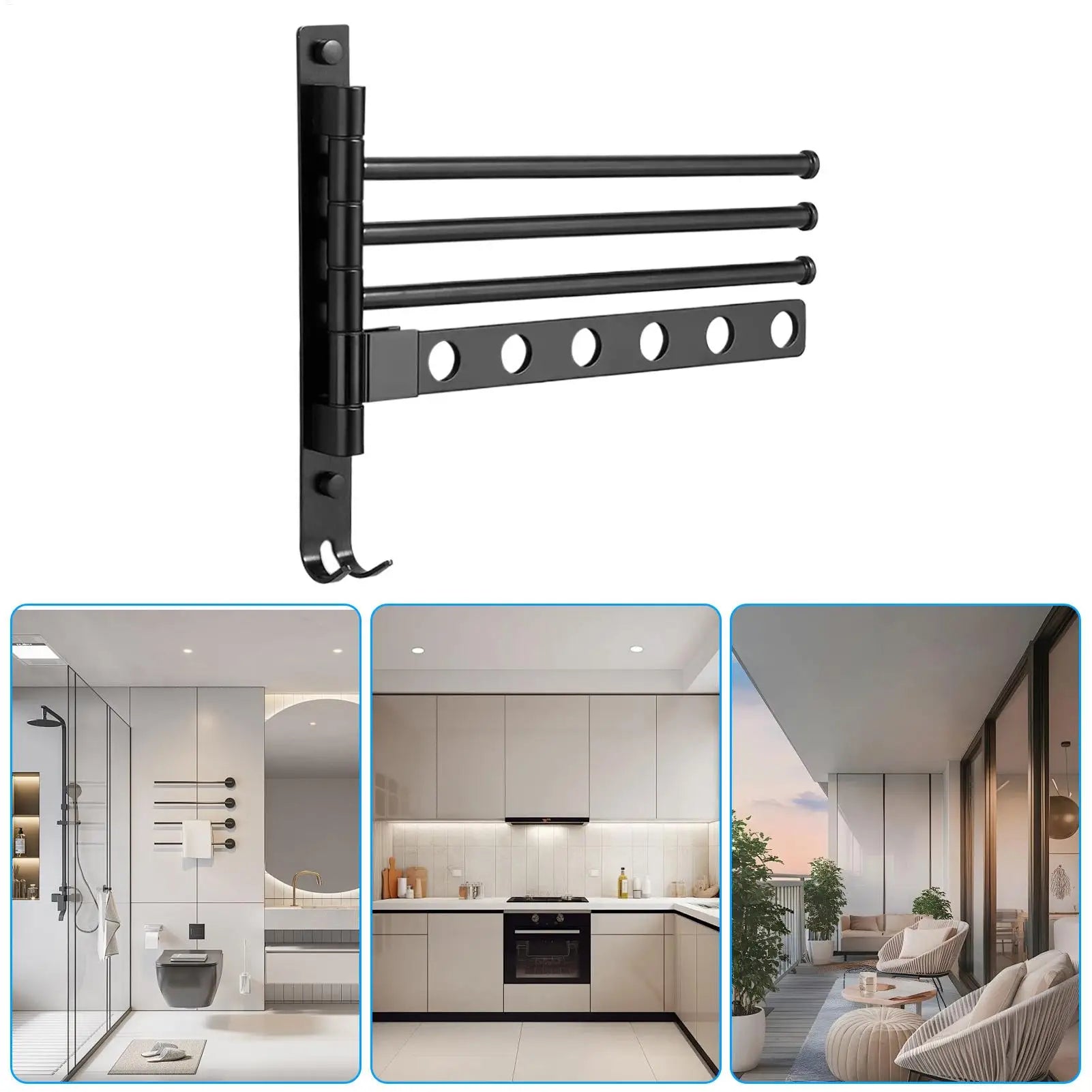 Towel Rack For Wall 4-Arm Swivel Towel Racks For Bathroom Swing Out Organizer Wall Mount Hanger For Laundry Room Shower Room Qme