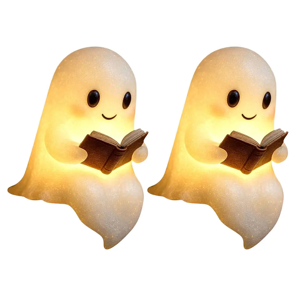 1/2PC LED Ghost Reading Book Lamp Cute Halloween Ghost Night Light Ghost Soft Reading Night Light for Bedroom Study Room Readers Qme 2Pcs large