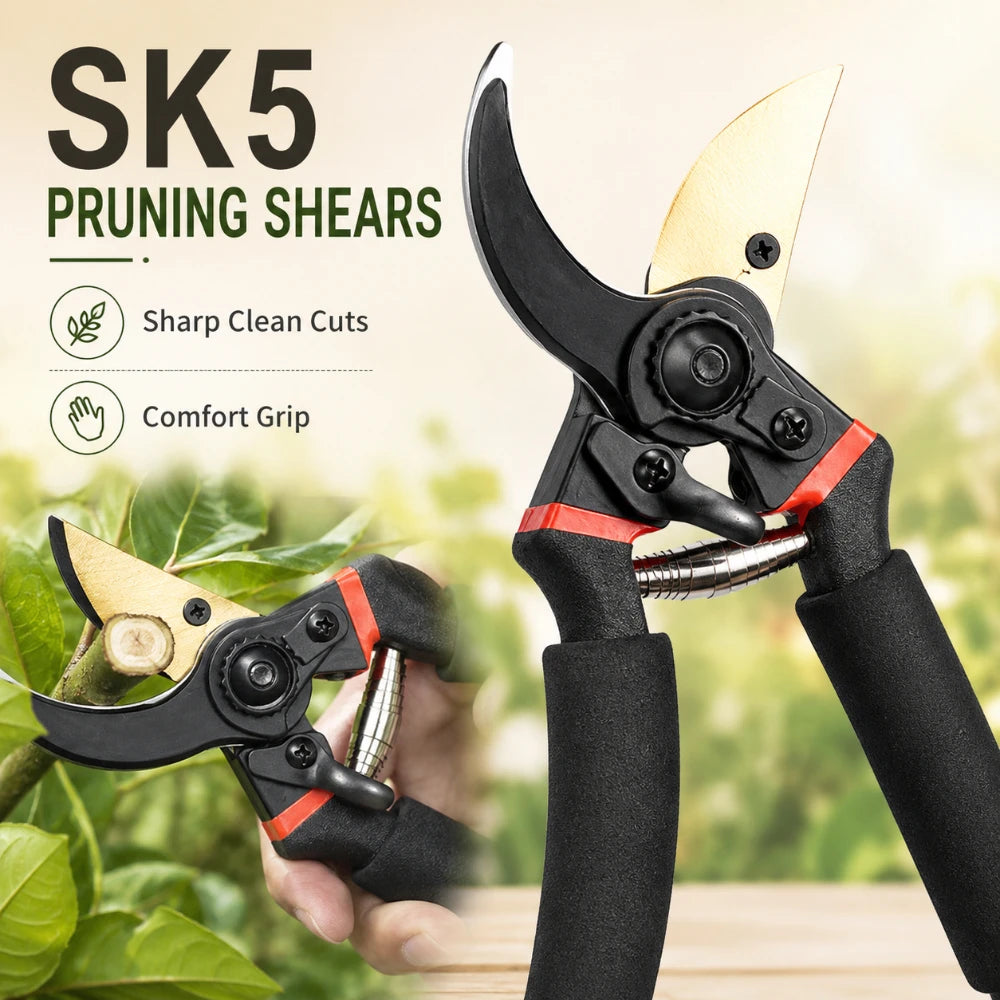 Ergonomic Non Slip Handle 8.5 Inch SK5 Blade Garden Pruners Scissors For Bonsai Fruit Trees Flowers Daily Branch Pruning Qme