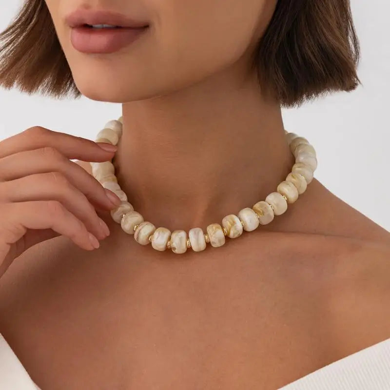 Y2K Colorful Smudging Resin Beads Chain Necklace For Women Trend Collares Vintage Clavicle Chain Party Jewelry Qme A14