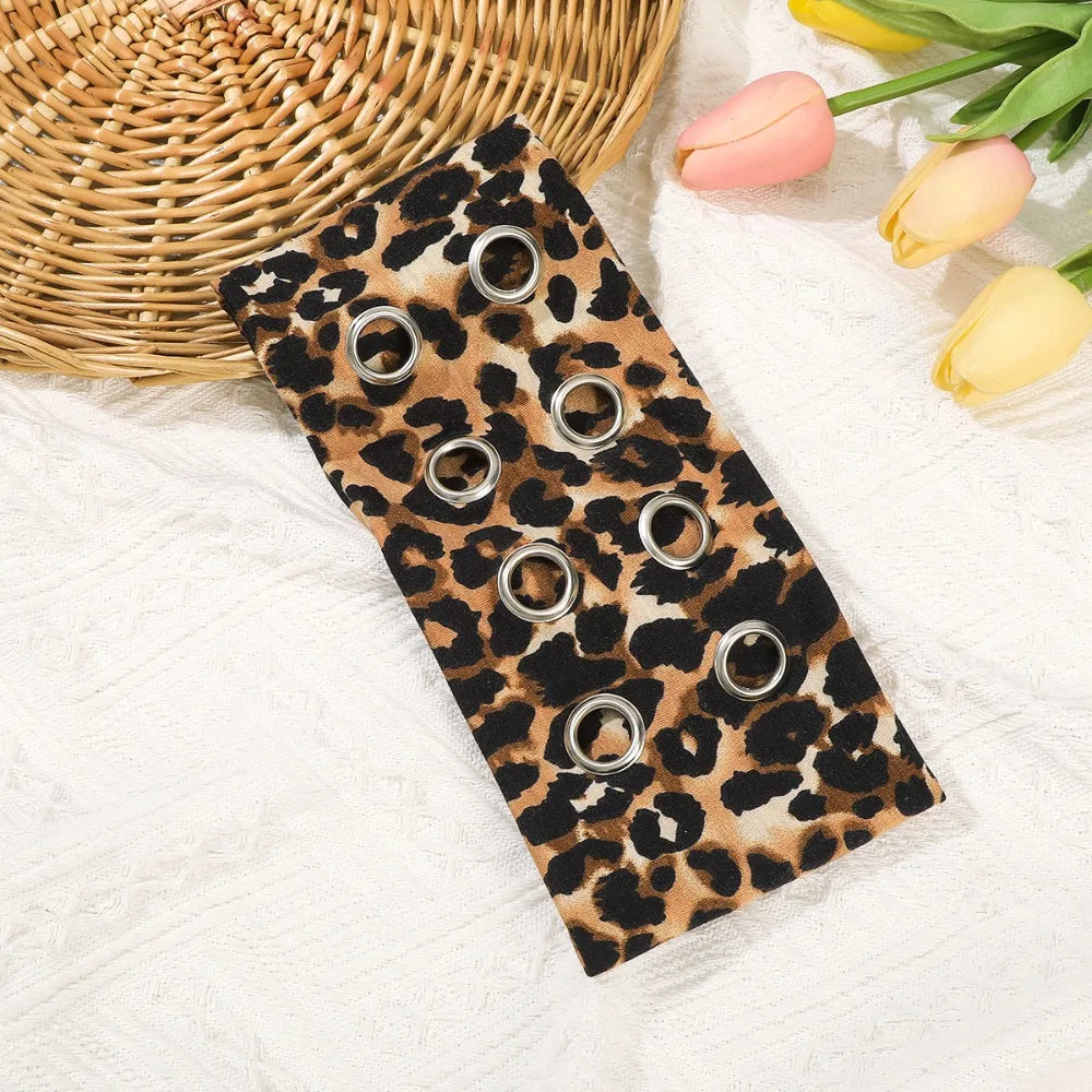 Leopard Print Hollow Metal Headband Cashew Pattern Solid Color Hollowed Out Eyelets Headband Rock Steampunk Hip-hop Qme Style 4