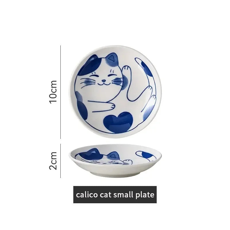 Sauce Dishes Sushi Plate Tableware Japanese Style Ceramic Dessert Creative Cute Cartoon Lucky Cat Pattern Water Drop Shape Plate Qme