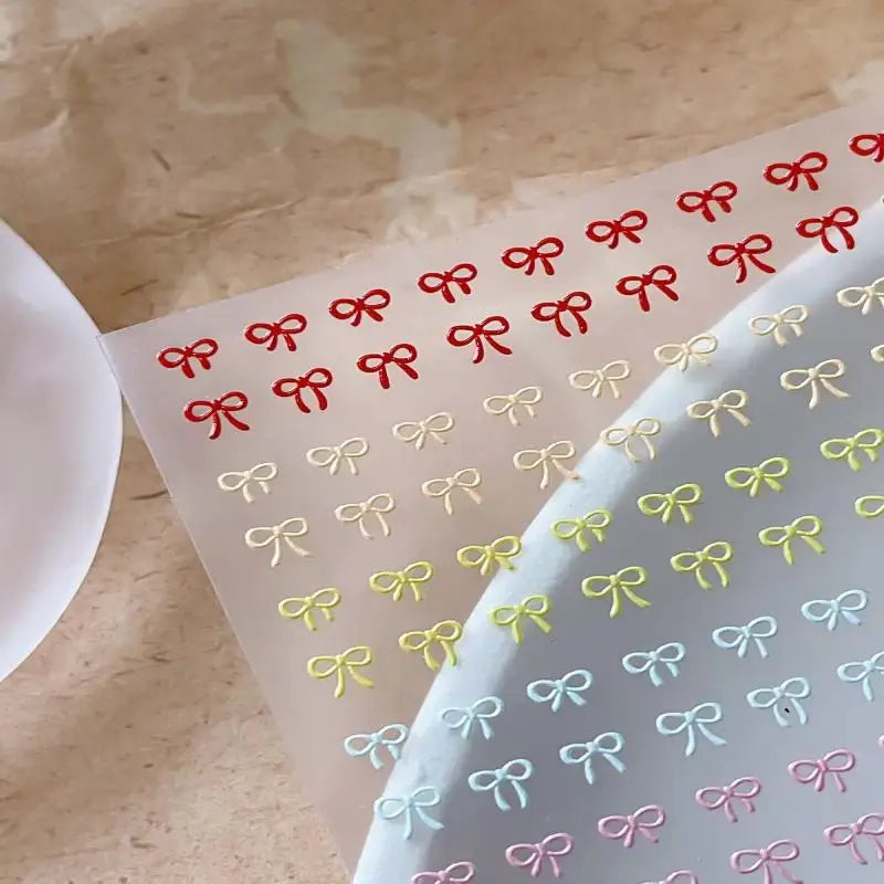 1 Sheet Mixed Bow Relief Cute Bowknot Nail Charms Manicure Decoration Qme one size
