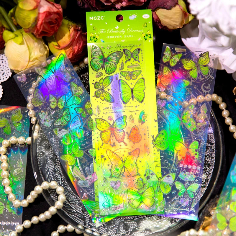 3 pcs Laser Butterfly Series Art Collage Junk Journal Supplies DIY Scrapbooking Stickers PET Waterproof Craft Aesthetics Sticker Qme
