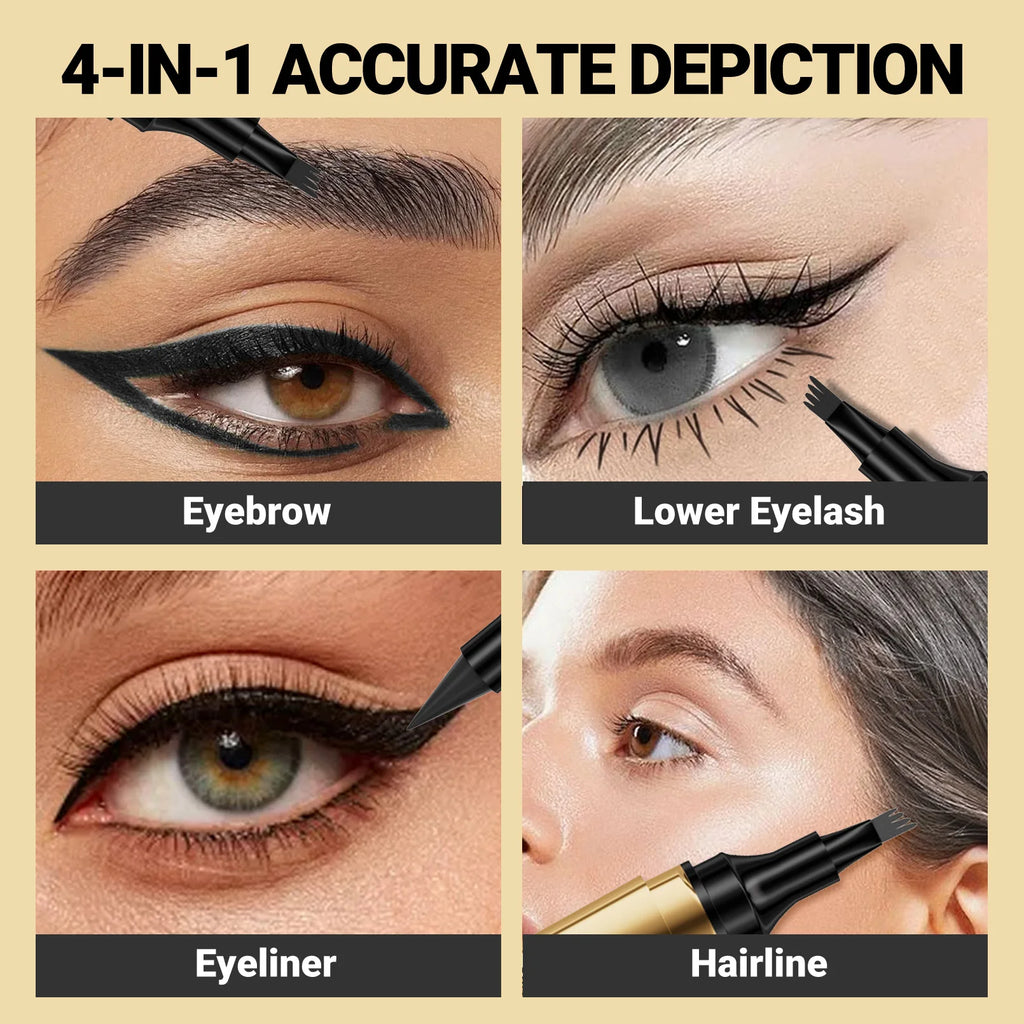 4 Splitted Head Eyebrow Pencil Long Last Smudge Proof Waterproof Sweat Proof High Pigmented Easy Apply Liquid Brow Makeup Pen Qme