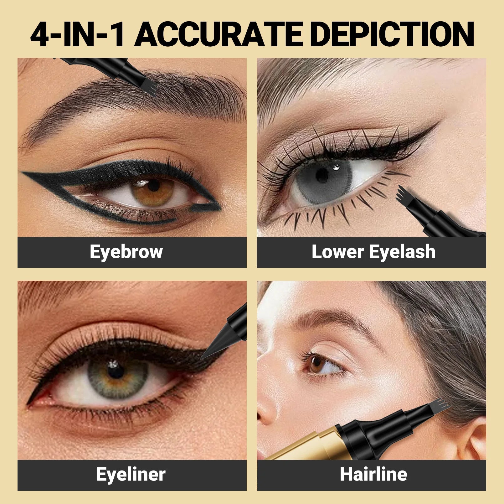 4 Splitted Head Eyebrow Pencil Long Last Smudge Proof Waterproof Sweat Proof High Pigmented Easy Apply Liquid Brow Makeup Pen Qme