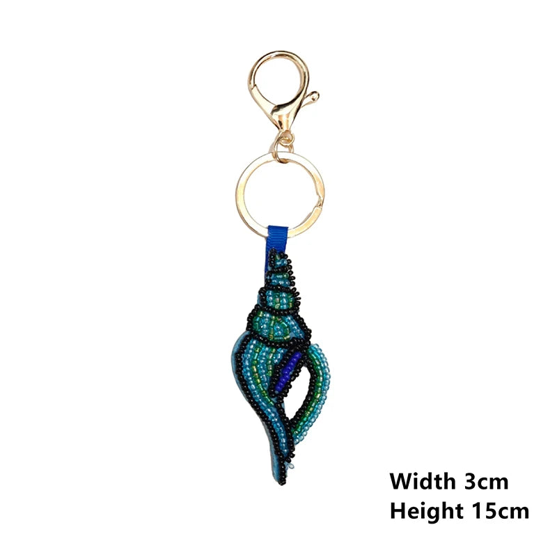 Bag charm decor with Beaded Sequin Rhinestone Crab, Starfish, Shell, and Conch Keychain Qme 01