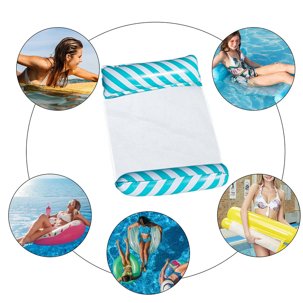 Foldable Striped Inflatable Lounge Chair, Suitable For Swimming Pool Parties And Beach Leisure Floating Beds With Net Backrest Qme
