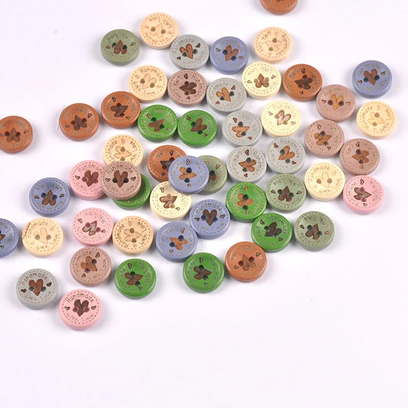 50pcs 15mm Random Mixed 2holes Flatback Wood Buttons For Sewing Clothing Accessories Handmade Materials DIY Crafts Decor c4145 Qme