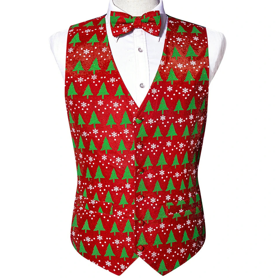 Christmas Colorful Vest Bow Tie Pocket Square Cufflinks Set 4 Pieces Xmas Wedding Party Suit Accessories Gifts for Dad Boyfriend Qme MJTZ2586 S