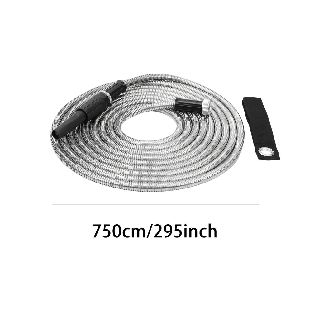 Outdoor Hose Stainless Steel 25FT Pipe Outdoor Washing Hose For Garden Lawn Irrigation Landscape Farm Backyard Qme