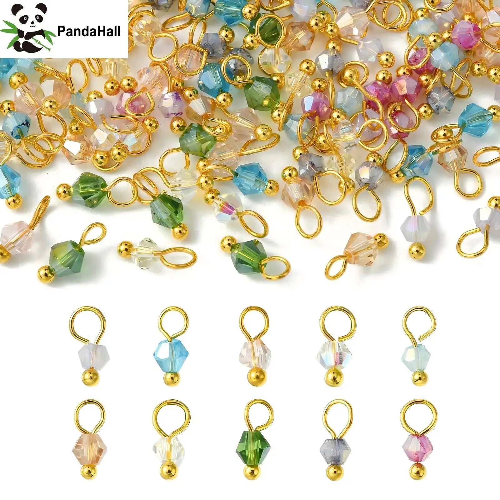 Pandahall 100Pcs Random Color Transparent Faceted Glass Charms Bicone Crystal Dangle Charms for DIY Necklace Bracelet Making Qme Default Title