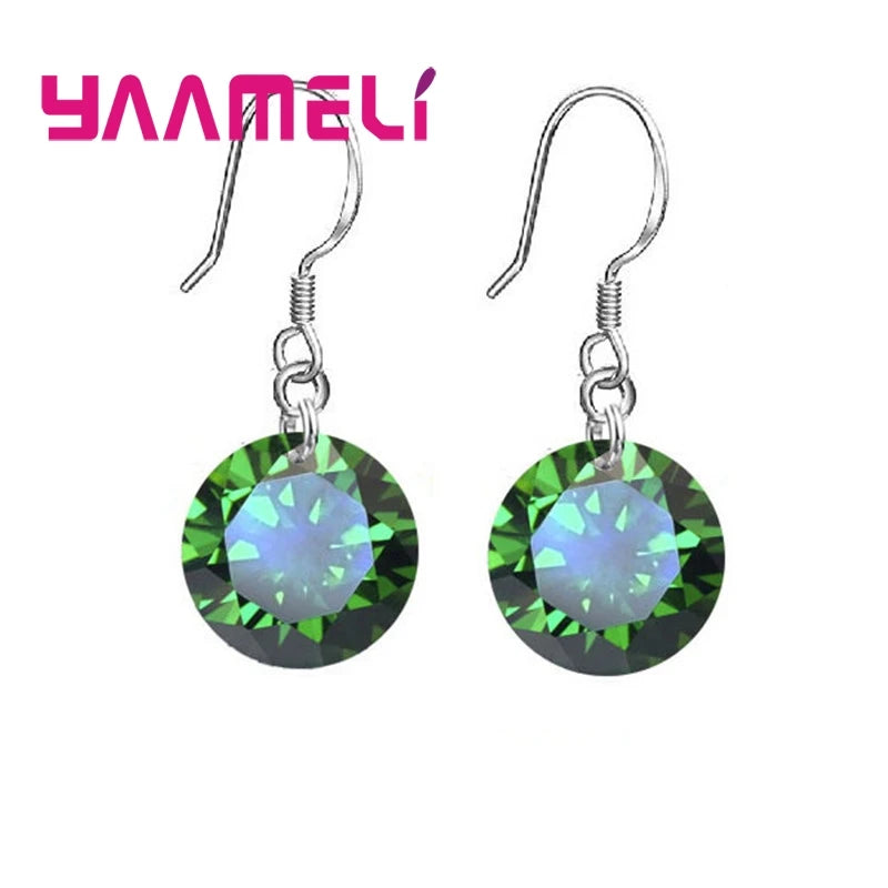 Bulk Sale Price 8 Colors Women Girls French Hook Earrings 925 Sterling Silver Color 8MM/10MM CZ Crystal Ball Jewelry 925 Stamped Qme Green