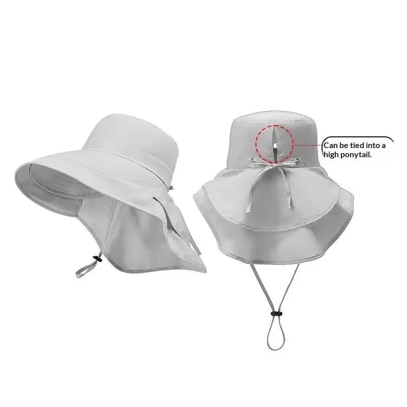 Solid Wide Brim Sun Hat Korean Neck Cover Protection Adjustable Women Qme 1 Gray One Size