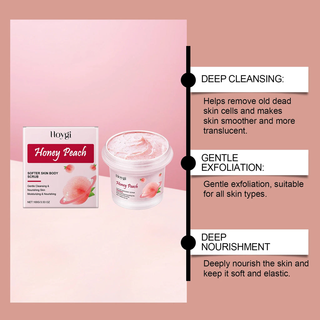Honey Peach Softer Skin Body Scrub Gentle Exfoliating Cleanser Brightening Deep Cleaning Moisturizing Shiny Smooth Body Scrub Qme