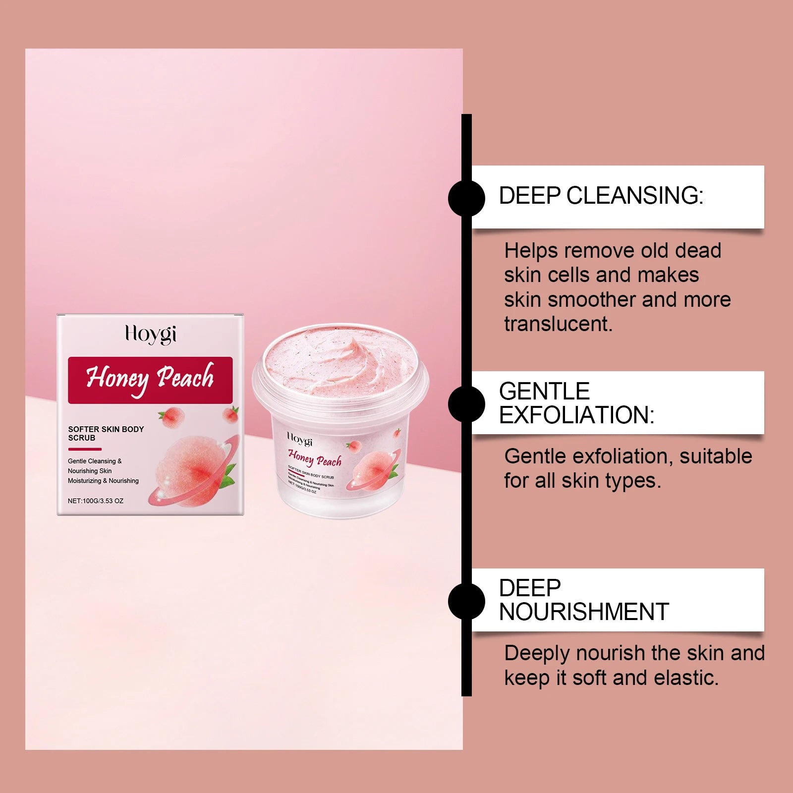 Honey Peach Softer Skin Body Scrub Gentle Exfoliating Cleanser Brightening Deep Cleaning Moisturizing Shiny Smooth Body Scrub Qme