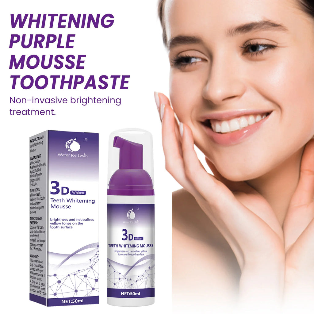 50ml Purple Whitening Mousse Toothpaste, Lightweight Mini Whitening Toothpaste, Deep Cleansing, Mild and Refreshing, Fresh Breath, Oral Cleaning and Whitening Toothpaste Qme