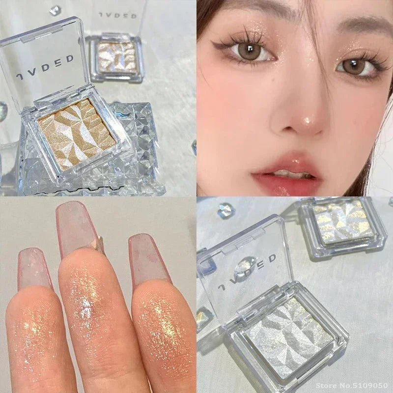 Diamond Highlighter Powder Palette Clear Brighten Face Contour Polarized Pink Glitter Eye Makeup HighGloss Pearl Shiny Eyeshadow Qme