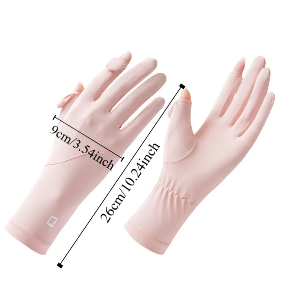 Ice Silk Women Sunscreen Gloves Anti-UV Breathable Sun Protection Riding Gloves Non Slip Touch Screen Summer Driving Gloves Qme