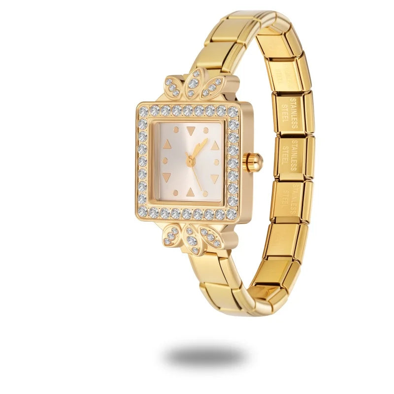 Fashion Stainless Steel Round Simple Watch Bracelet Bangle For Friend Wife Birthday Gift Jewelry Shiny Zircon Watch Wholesale Qme S 20