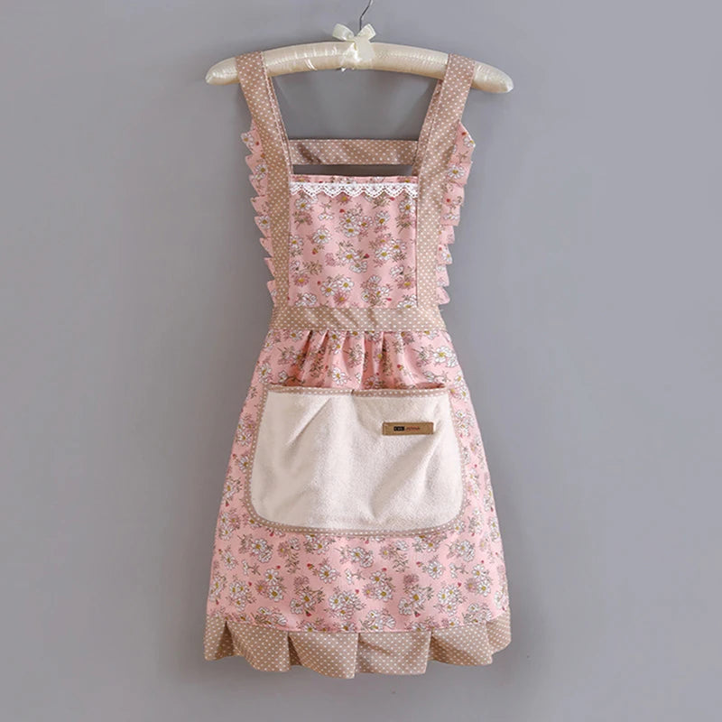 Canvas Floral AApron Scrubable Durable Stain RResistant Qme Pink