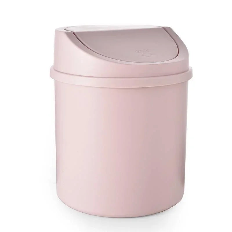 Mini Desktop Bin Small Trash Can Tube Cover Bedroom Garbage Clean Qme Pink