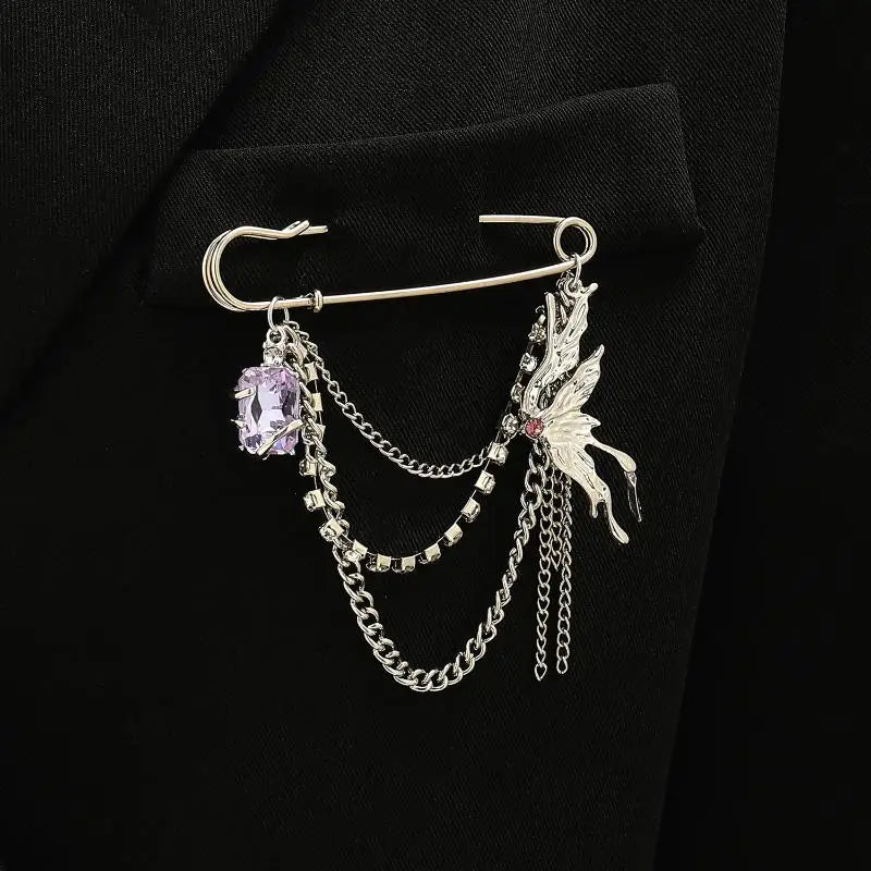 Women Men Brooch Suit Tassel Chain Lapel Pin Shirt Collar Brooch Badge Retro Pins Wedding Party Dance Neckwear Accessories Qme A7