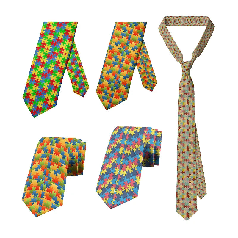 Puzzle Wide Polyester Shirt Suit Tie Men's Fashion Business Unisex Qme