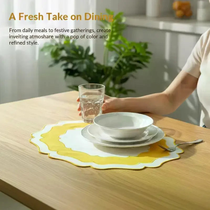 Textured Scalloped Linen Placemat Machine Washable Wrinkle Free Dining Table Mat For Home Farmhouse Use Qme