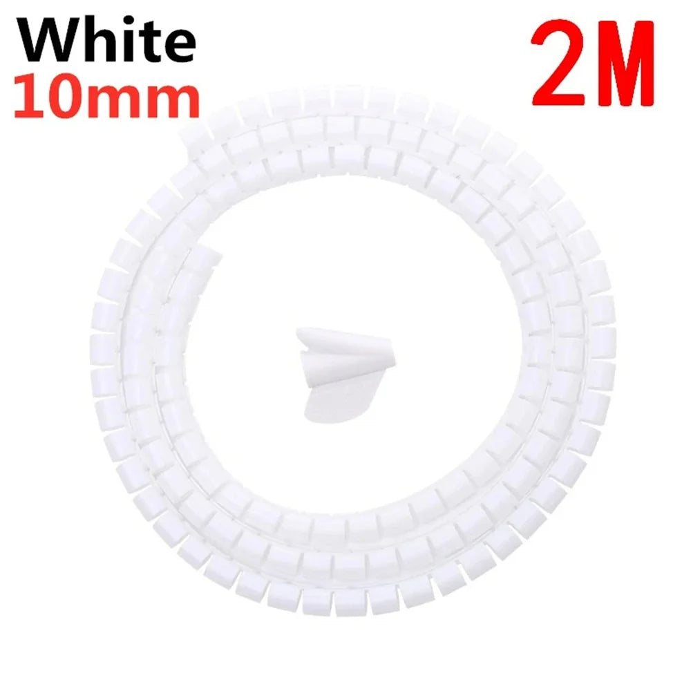 2 Meter 10/16mm Line Flexible Spiral Cable Organizer Storage Pipe Cord Protector Management Cable Spiral Wrap Winding Protector Qme 10mm white