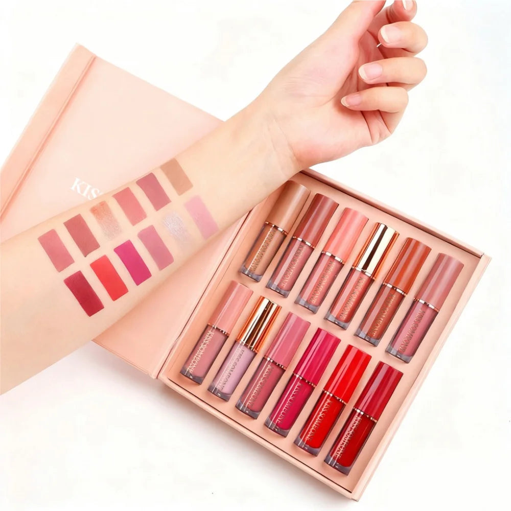 12pcs/1set Matte Lipstick Set Petansy Liquid Lipstick Kit Long Lasting Waterproof Lip Gloss Set with Gift Box Qme